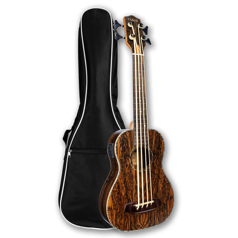 Fretless Ukulele Bass 4 String Zebrawood/Bocote Style Body, Mahogany Neck, Rosewood Fingerboard & Bridge, Aquila Strings, Sealed Tuners, Deep Warm Tone Travel Acoustic Bass image 1