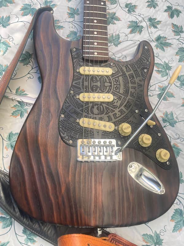 Custom Shou Sugi Ban Strat Partscaster - Fire Roasted Pine, Mayan/Aztec Pickguard image 1