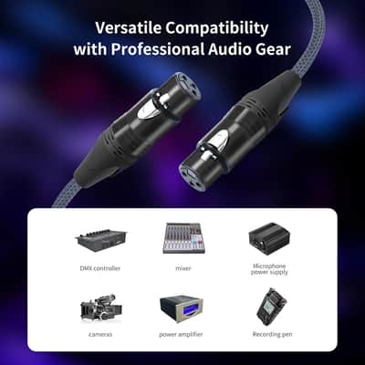 6Feet 3Pin Female To Female Balance Audio Cable,3-Pin Mic Patch Cables,Xlr Female To Female Dmx Cable Patch Cords For Audio And Sound Equipments-2Pack image 2