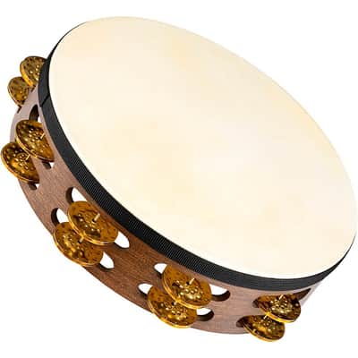 MEINL Vintage Goat-Skin Wood Tambourine Two Rows Brass Jingles Walnut Brown 10 in. image 1