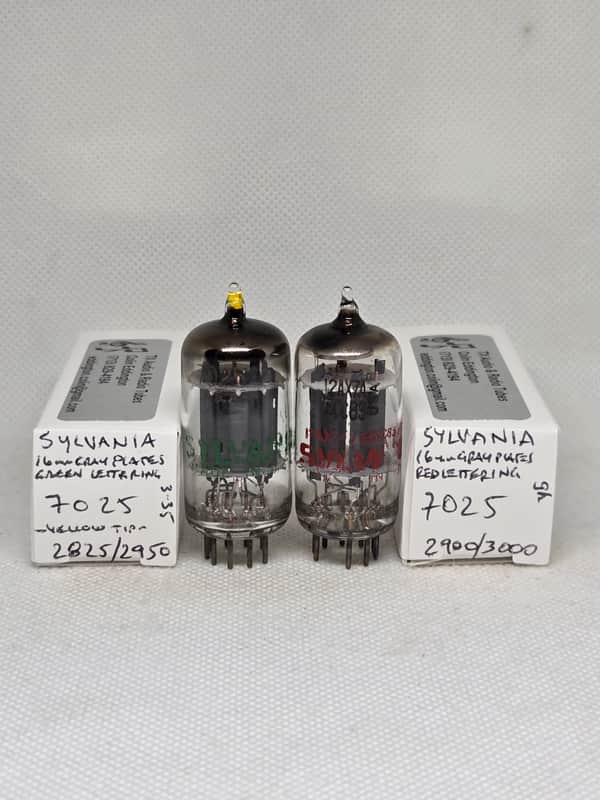 Sylvania 7025 *Yellow Tip* Gray Plate Well Matched (5.8%) Pair NOS ECC83 12AX7 image 1