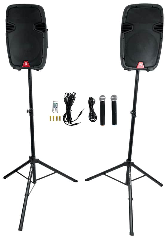 Rockville RAMSYS12 Pair 12" Battery Powered Pro Bluetooth DJ PA Speakers 2 Mics image 1
