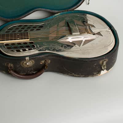National Style 4 Tricone Squareneck Resophonic Guitar (1932), ser. #2601, original black hard shell case. image 12