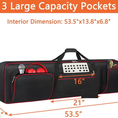 88 Key Keyboard Case Soft (Size: 53.5"x13.8"x6.8"), Padded Piano Case with Handle and Adjustable Shoulder Straps, Keyboard Gig Bag with 3 Pockets for Music Sheet Stand, Sustain Pedals, Cables image 2