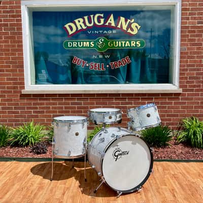1960s Gretsch Progressive Jazz Drum Set White Marine Pearl 20/12/14 w/ 4x14 Snare image 14