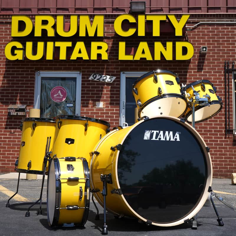 Tama Imperialstar 6pc Shell Pack w/ Snare Drum & Tom Stand - Electric Yellow w/ Black Nickel Hardware image 1
