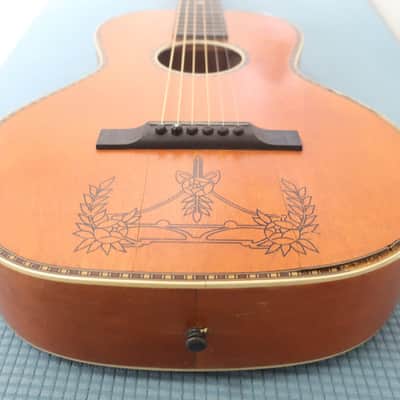 Antique Vintage 1930s Regal Parlor Guitar Project Scenic Floral Stencil Washburn Ditson Original Cloth Latch Case image 18