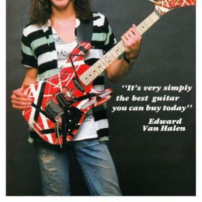 Kramer Ad Guitar Project Frankenstein eVh Striping Birds Eye Maple Neck Skunk Stripe Maple Relic image 10