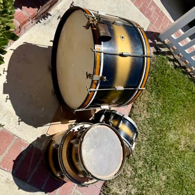 Ludwig & Ludwig Swing Session Drum Outfit 1940’s - Black and gold duco lacquer 11/14/26 & matching snare image 5