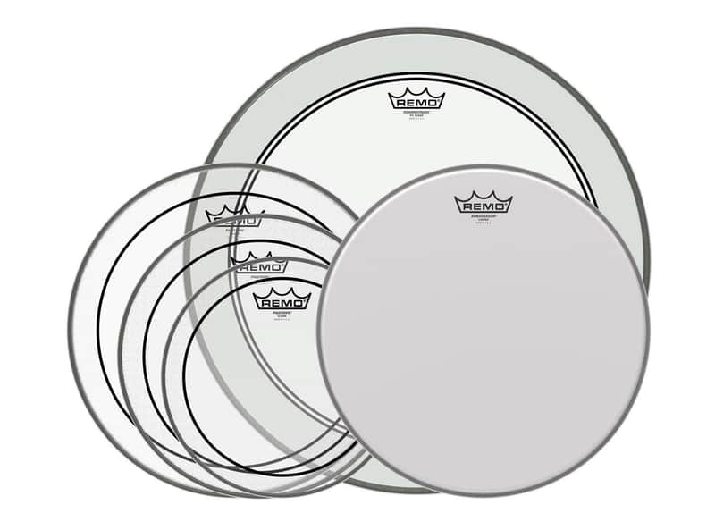 Remo Pinstripe Clear Drum Head Pack-Powerstroke P3 Clear/Free Ambassador Coated 12", 13", 14", 16", 22" - Open Box
