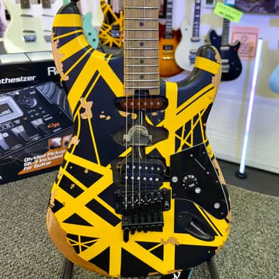 EVH Limited Edition Striped Series Frankenstein Frankie, Maple Fingerboard, Black with Yellow Stripes, Aged image 4
