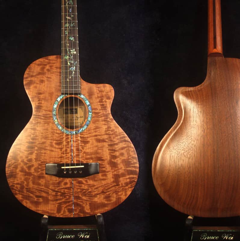 Handcrafted 4 String Tenor Guitar, Quilted Spalted Maple, Mahogany ARCH-BACK Cutaway , Vine Inlay, Soft-bag, Bruce Wei TG-2053 image 1
