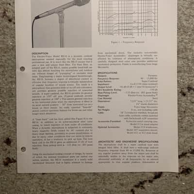 Vintage 1970s Kustom Electro Voice RE16 Dynamic Cardioid Microphone Spec Sheet! image 1