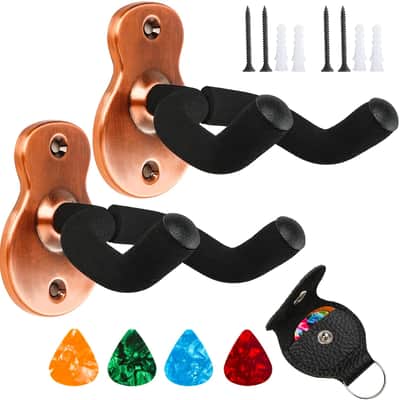 Guitar Wall Mount Hangers 2 Pack,Guitar Hanger Wall Hook Holders Stand for Bass Electric Acoustic Guitar Ukulele (Copper) image 1