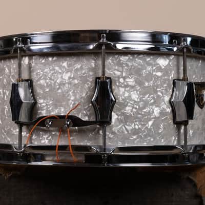 Fibes 6.5x14 White Marine Pearl Fibes Wood Snare Drum image 8