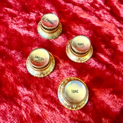 Gibson Reflector top hat knobs set 1960 - Gold volume tone original vintage USA