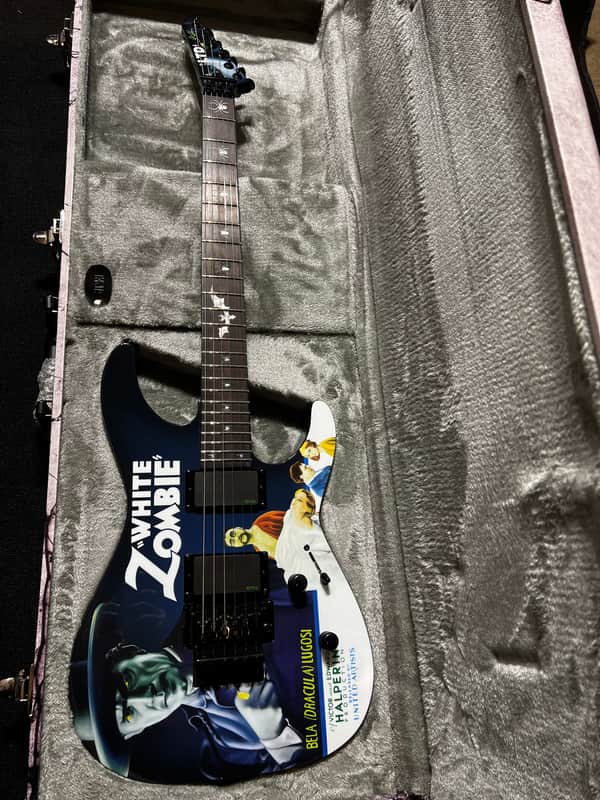 Mint ESP LTD Kirk Hammett Signature KH-WZ White Zombie Electric Guitar - Black with Graphic image 1