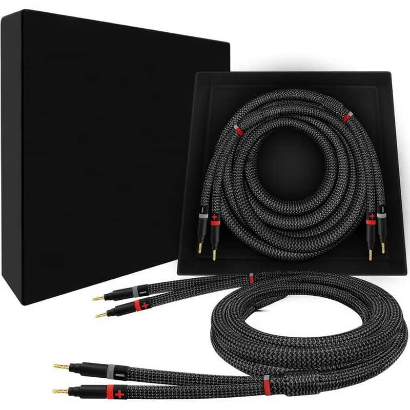 6 Foot Ultimate - 9 AWG - Ultra-Pure OFC - Premium Audiophile HiFi Speaker Cable Pair with Eminence Gold Banana Plugs & Carbon Tweed Jacket image 1