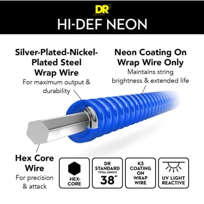 DR Hi-Def Coated Guitar Strings Neon Blue - 9-42 image 2