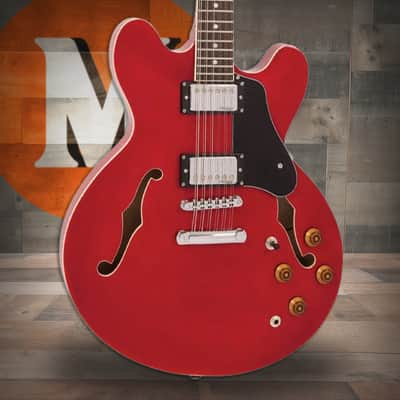 Vintage VSA500 ReIssued 12 String Semi Acoustic Guitar ~ Cherry Red (VSA500CR-12) image 1