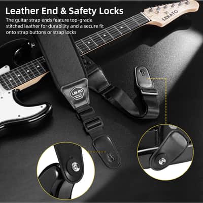 LEKATO LGS-15 Guitar Straps for Electric Guitar Bass 3.5" Wide Padded Guitar Strap Neoprene Pad with 3D Sponge Filling Bass Guitar Straps Adjustable Length from 45" to 55" with Strap Locks Picks image 4