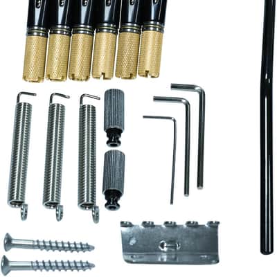 10.5mm Headless Electric Guitar Bridge Black Brass Block Saddle Hardened Steel Plate 2 point tremolo bridge for Fanned-fret 6 String Headless Electric Guitar Replacement parts image 1