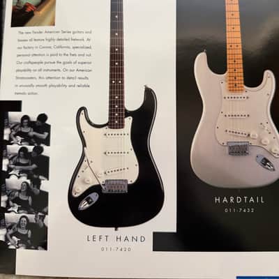 Fender Brochure Catalog 90s-2000s left-handed Stratocaster hardtail Fat American Standard paisley floral Strat Texas special American series telecaster American precision jazz bass five string hot rodded image 5
