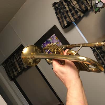 SUMMER DEAL CONN 80A 1923 GOLD PLATE CORNET STENBERG NEEDS SOME CLEAN UP SOLDER AREAS VALVES SEEM  GOOD PLAY DECENT GOLD PLATE WEAR NOT PERFECT image 6