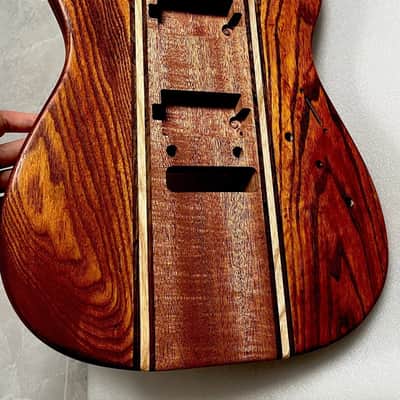 9-Piece Handcrafted Guitar Body Ash & Mahogany Satin Natural Wood Grain image 4