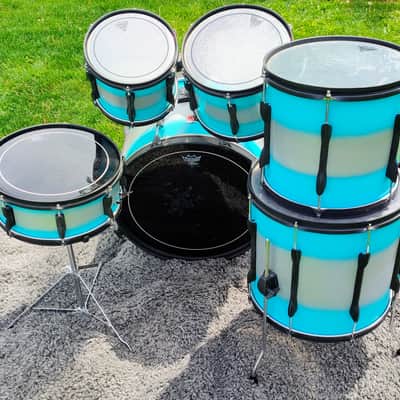 90's-00's Premier Teal/Silver Duco 6PC Drum Set image 4