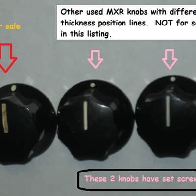 ONE litely relic'd MXR large (standard size) black plastic knob with white position line & dot, Push-On Style ECB134 (NO set screw) & ONE litely relic'd MXR Knob Cover (Foot Turner) ECB131 - from late 2000s image 24