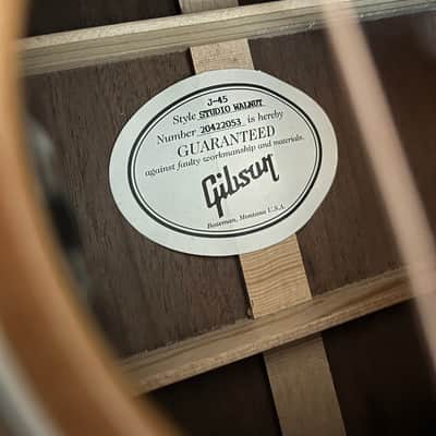 Gibson J-45 Studio Walnut Gloss 2022 Antique Natural with Gibson Hard Case image 14