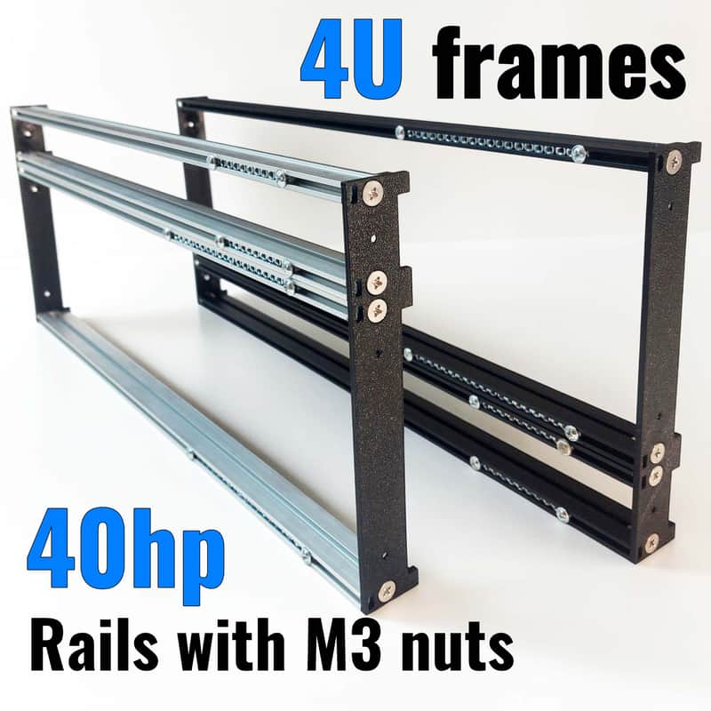 4U (3U+1U) 40HP Eurorack Rails Kit with Brackets & M3 nuts (Black / Silver) image 1
