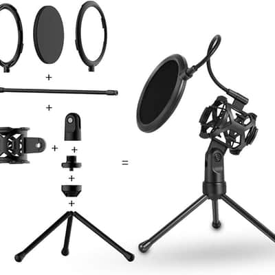 Foldable Microphone Tripod Stand Desktop Mic Holder Shock Mount Pop Filter for Online Broadcasting Chatting Singing image 3