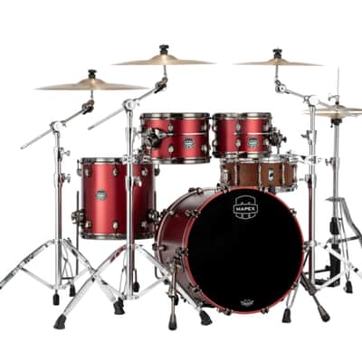 Mapex SE504XBBPA Saturn Evolution Birch/Walnut Fusion 4-Piece 10/12/14/20 Drum Kit Set in Tuscan Red Lacquer with Chrome Hardware image 1