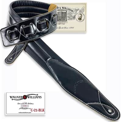Walker and Williams C-21-BLK Black Premium Signature Soft Grain Leather Padded Guitar Strap For Acoustic, Electric, And Bass Guitars image 13