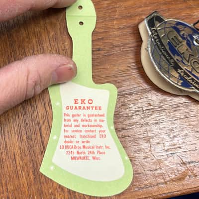 New old stock Vintage Eko Hang Tags 1960’s, Guitar and Globe image 2