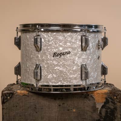 Vintage Rogers White Marine Pearl Drum Set 14x24 9x13 and 16x16 image 7