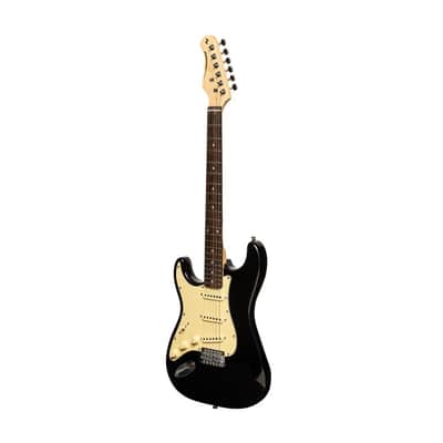 STAGG Left-Handed S-Type Electric Guitar with Paulownia Body and Triple Single-Coil Pickups Black image 3