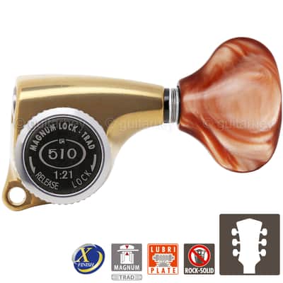 NEW Gotoh SGL510Z-CL5 MGT Locking Tuning Keys 21:1 Ratio Set 3x3, ANTIQUE X-GOLD