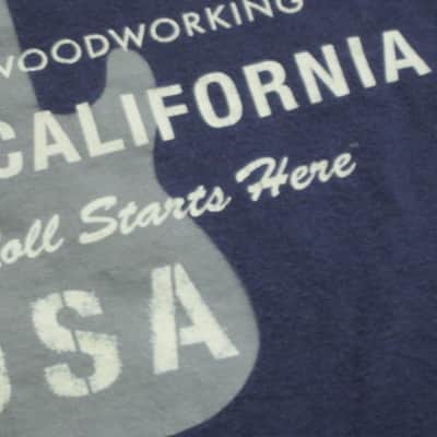 pre-owned / worn genuine Fender - Fender Factory Tour (Corona, California USA) - short sleeve T-Shirt, Men's X-Large (XL) Navy Blue with Creme & Gray Graphic, 100% preshrunk cotton, late 2000s to early - mid 2010s image 23
