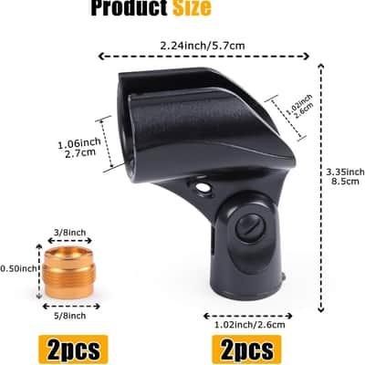 Adjustable Microphone Holder & Microphone Clip, Mic Clip for Microphone Stand, Fits Wireless Handheld Microphones, Includes 5/8" Male to 3/8" Female Thread Adapter, 2 Pack image 2