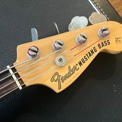 1975 Fender Mustang Bass & hard case - Transparent Walnut - Clean! image 7
