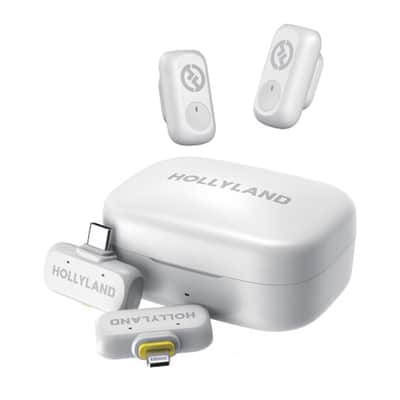 Hollyland LARK A1 Combo 2-Person Wireless Microphone System with USB-C and Lightning Connectors for Mobile Devices (Ivory White, 2.4 GHz) + Vivitar compact Selfie Video Tripod + 16GB Transcend MicroSD Memory Card with Adapter image 2