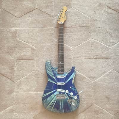 Fender FSR "Splattercaster" Standard Splatter Stratocaster with Rosewood Fretboard 2003 - Midnight Blue Swirl over Olympic White image 2