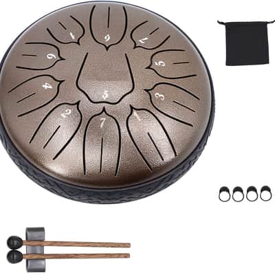 Steel Tongue Drum, 6 inches 11 Notes Handpan Tank Drum Kit, Carbon Steel D-Key Percussion Instrument image 1