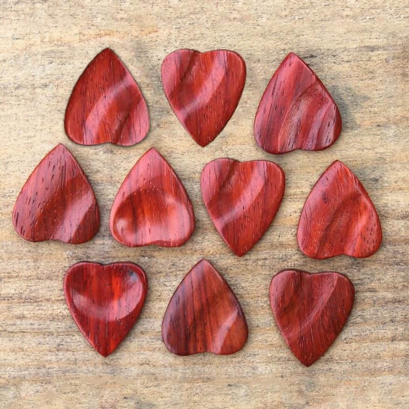 Padauk Wood Heart Shaped Guitar Pick - Handmade Natural Specialty Exotic Luxury Plectrum - 12 Pack image 1