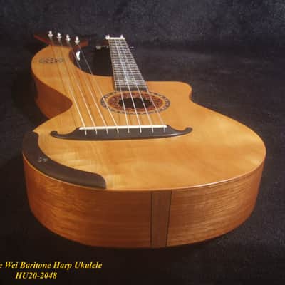 Handcrafted Baritone HARP Ukulele, Solid Spruce & Acacia, MOP Abalone Inlay, Hard Case, Bruce Wei HU20-2048 image 11