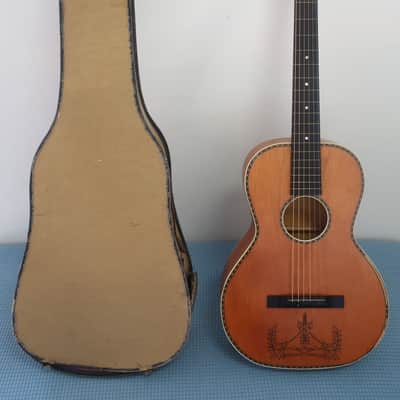 Antique Vintage 1930s Regal Parlor Guitar Project Scenic Floral Stencil Washburn Ditson Original Cloth Latch Case image 21