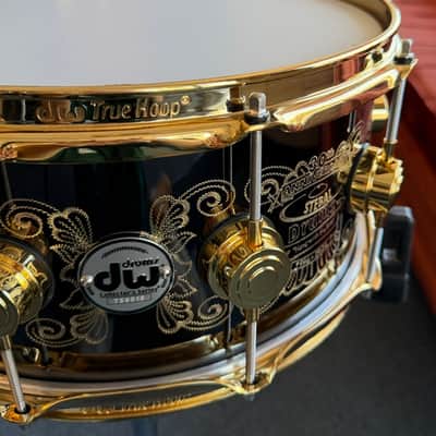 DW 6.5x14 Black Nickel/Gold over Brass Snare Drum -Hand Engraved by John Aldridge (30th Anniversary) image 5